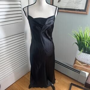 Bebe Slip Dress Womens Large Black Satin Midi Dainty Goth Coquette Cocktail